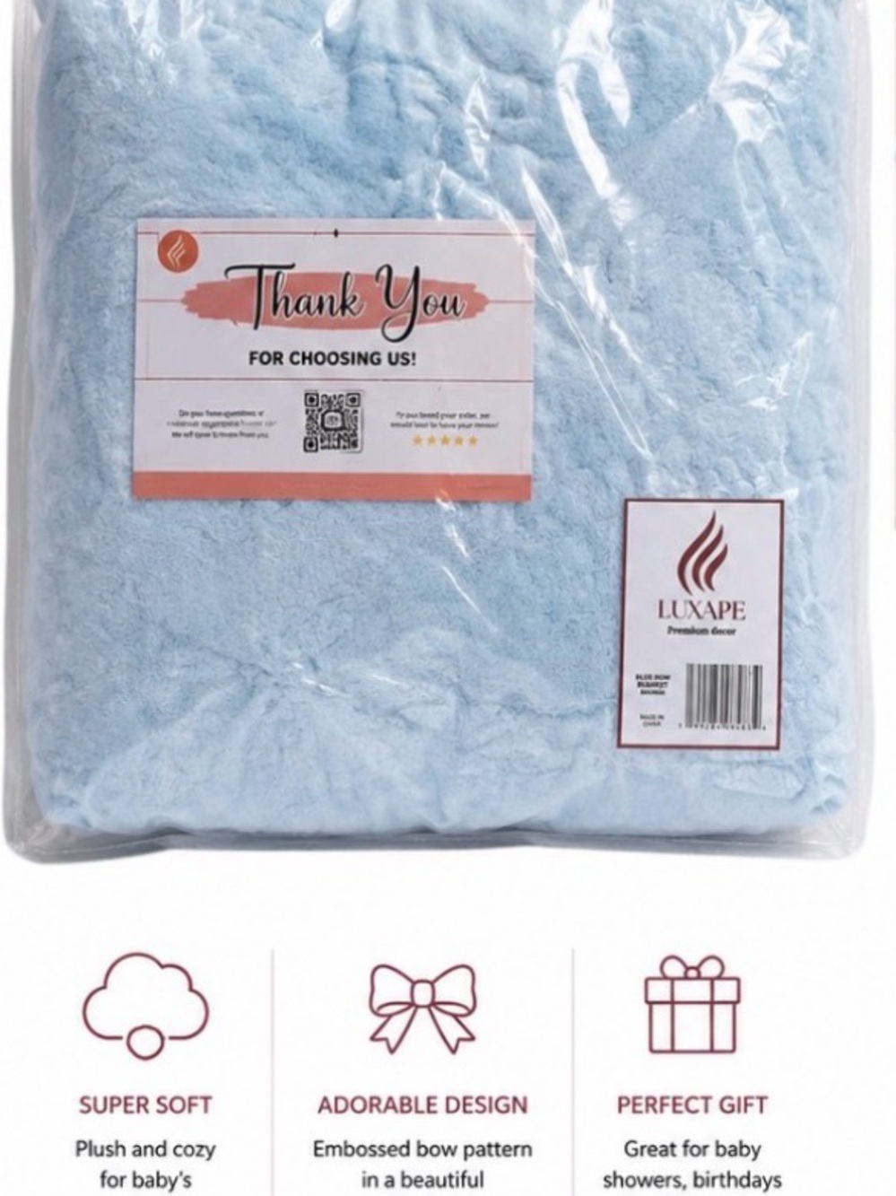 LUXAPE Blue Bow Blanket 30x40"
Soft Plush Baby Toddler Throw Blanket NWT